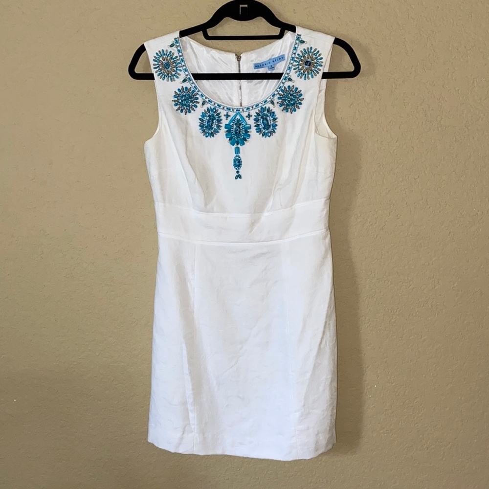 Antonio Melani White Dress with Turquoise Beading